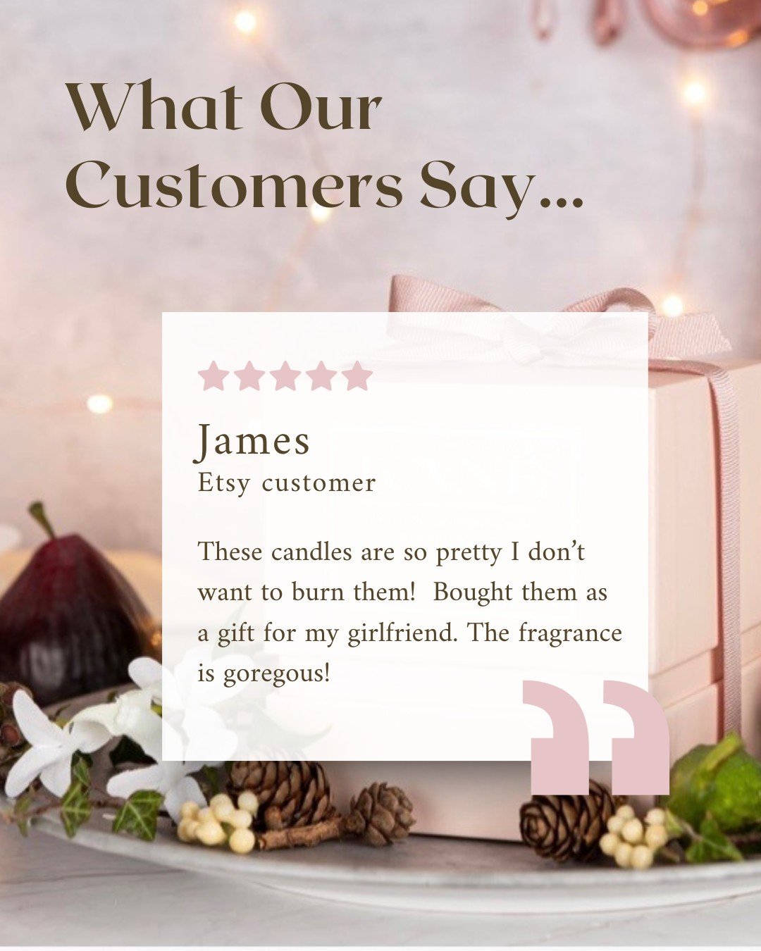 ⭐ Reviews this month are lighting us up ⭐

I've had some lovely feedback coming in and wanted to say a big thank you to everyone who&rsquo;s supported my business and taken the time to leave my products a review. 💕

Tried one of my candles recently?