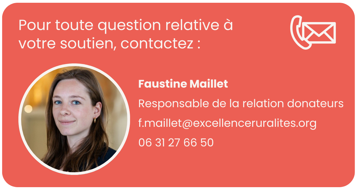 Carte de contact avec une photo d'une femme et des informations pour la contacter, y compris un nom, une adresse e-mail et un numéro de téléphone, sur un fond rouge.