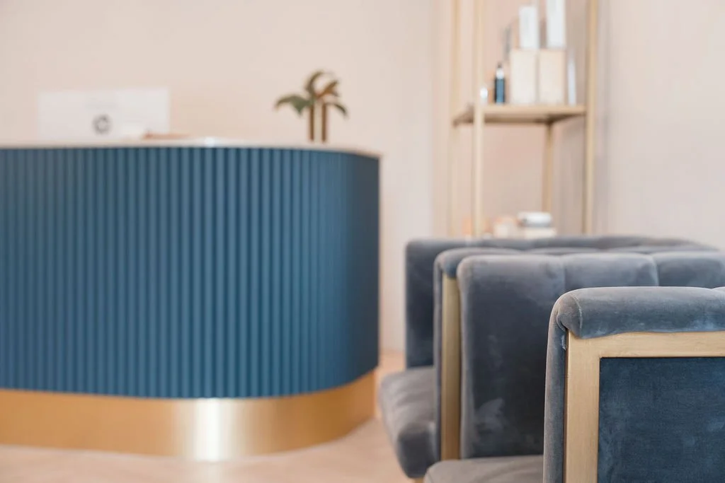 Clean, professional medical spa treatment room with neutral tones at The Vanity Bar in Fargo