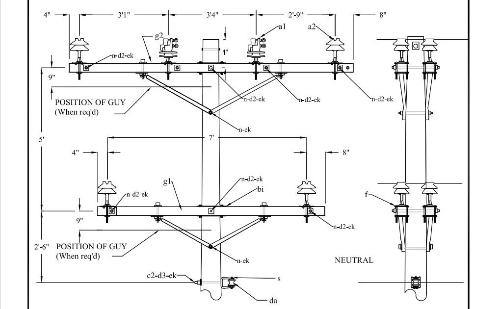 Electrical substation diagram showing insulators, bus bars, and connections, with measurements and labeled components.