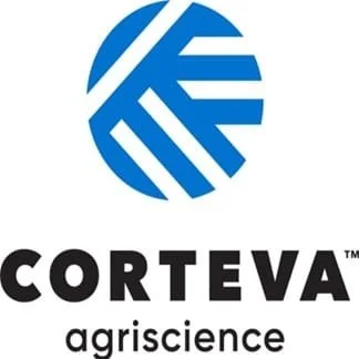 Corteva Agriscience logo with a blue circular symbol and black text.