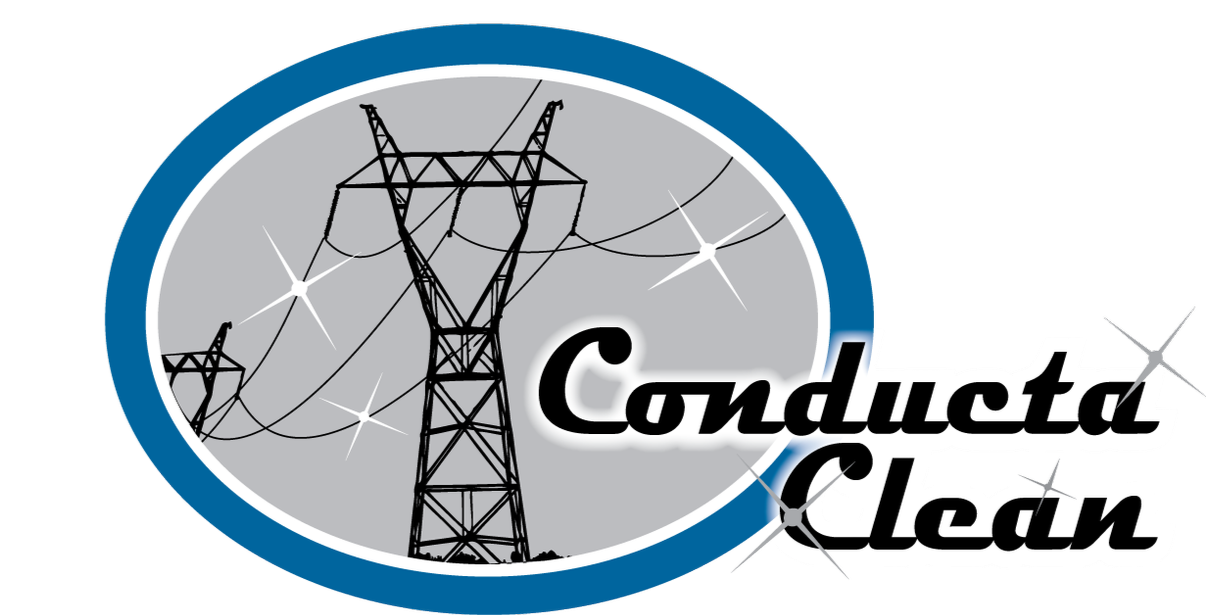 Logo with a power line tower and the words "Conductors Clean".