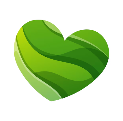 A stylized heart made of green leaf patterns representing environmental sustainability, community care, and human wellbeing in Washington, D.C.