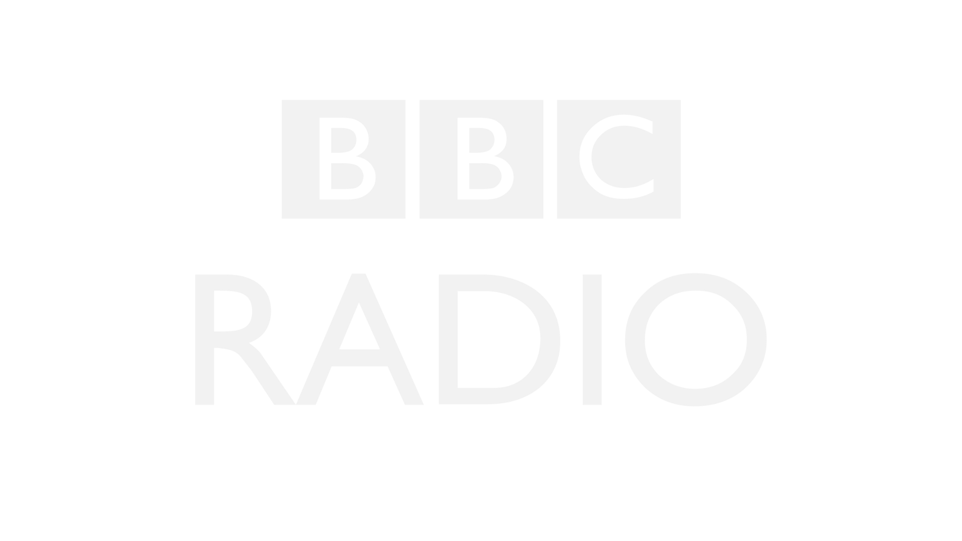 BBC Radio logo with transparent background, white text, and gray blocks around the letters BBC.
