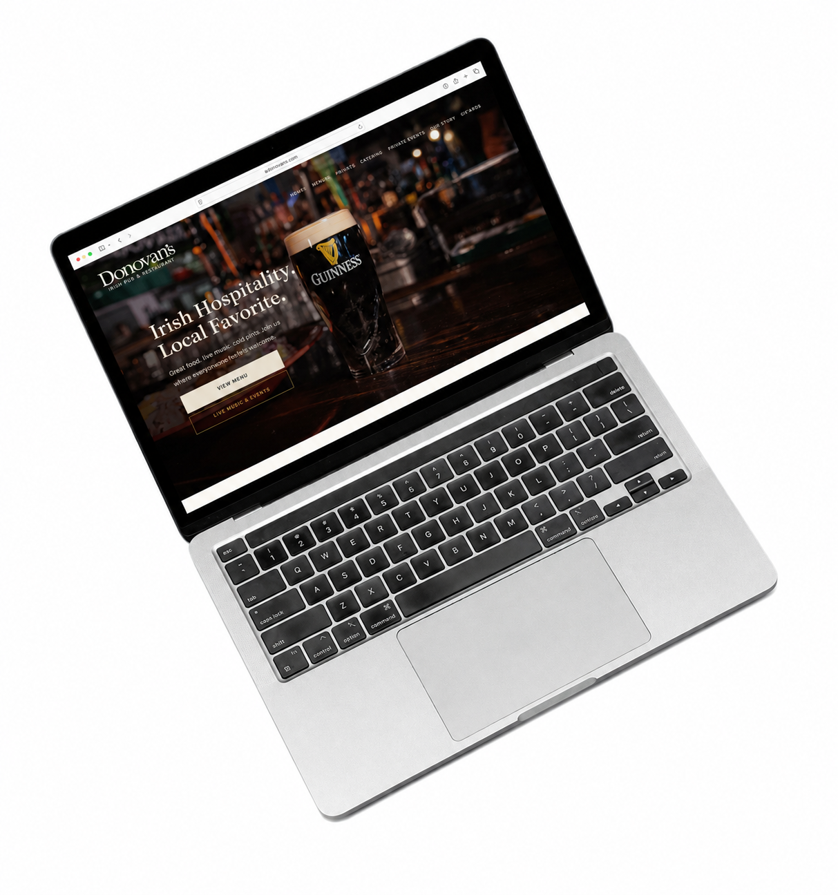 Donovan’s Irish Pub & Restaurant website displayed on a laptop