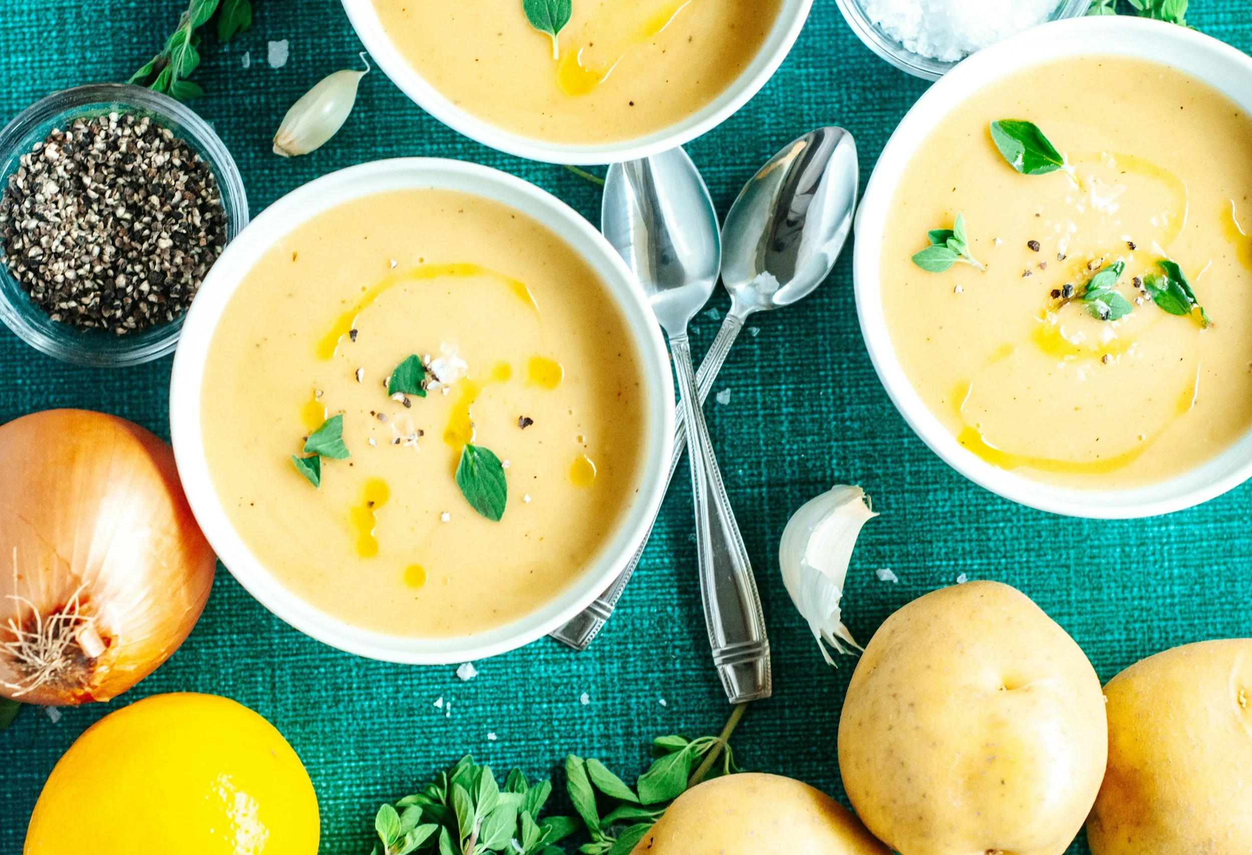 bowls of potato soup