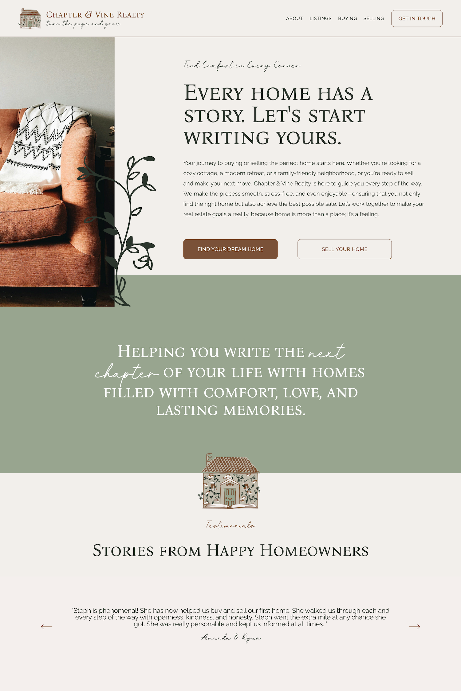 Chapter and Vine Realty Squarespace website homepage designed by Turner Creative Co — Greenville SC realtor web design