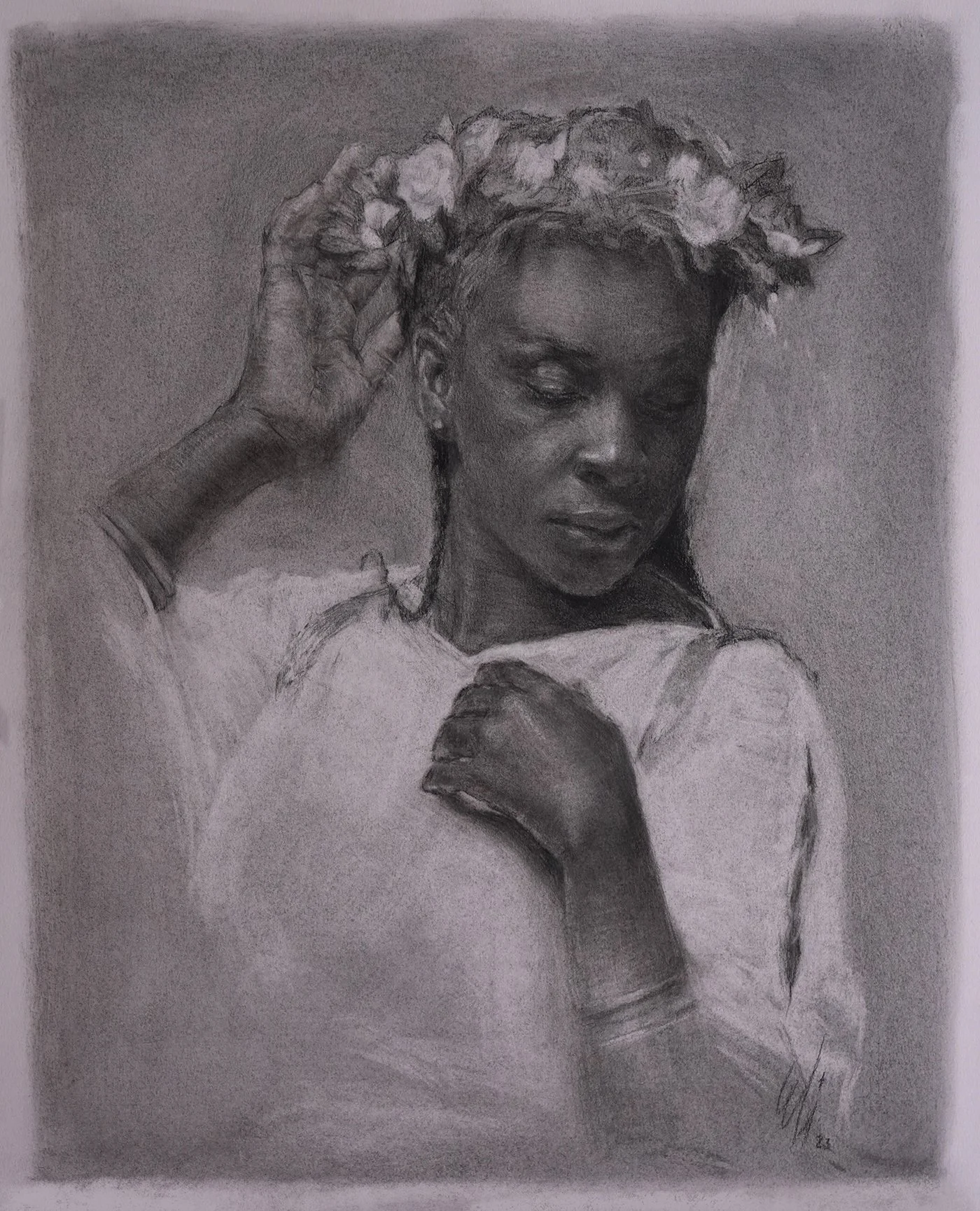 "Josephine portrait". Charcoal and graphite on Canson mi-teintes. (12 × 16.5 in/ A3)