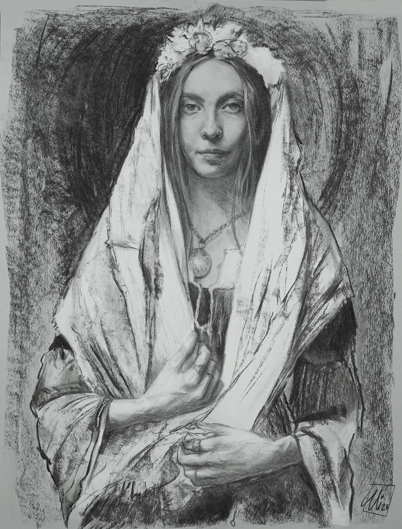 Portrait study. Nitram charcoal and graphite on Mi-Teintes Canson paper. (22x31 in/ 55x80cm)