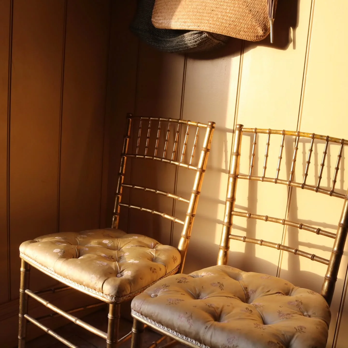 A pair of late 19th century French Napoleon III chairs - faux bamboo in softened gilt, with their original silk worn into faded glamour.

Now live on website.

Sugden and Daughters - Decorativr antiques for lived-in, layered homes.

#sugdenanddaughte