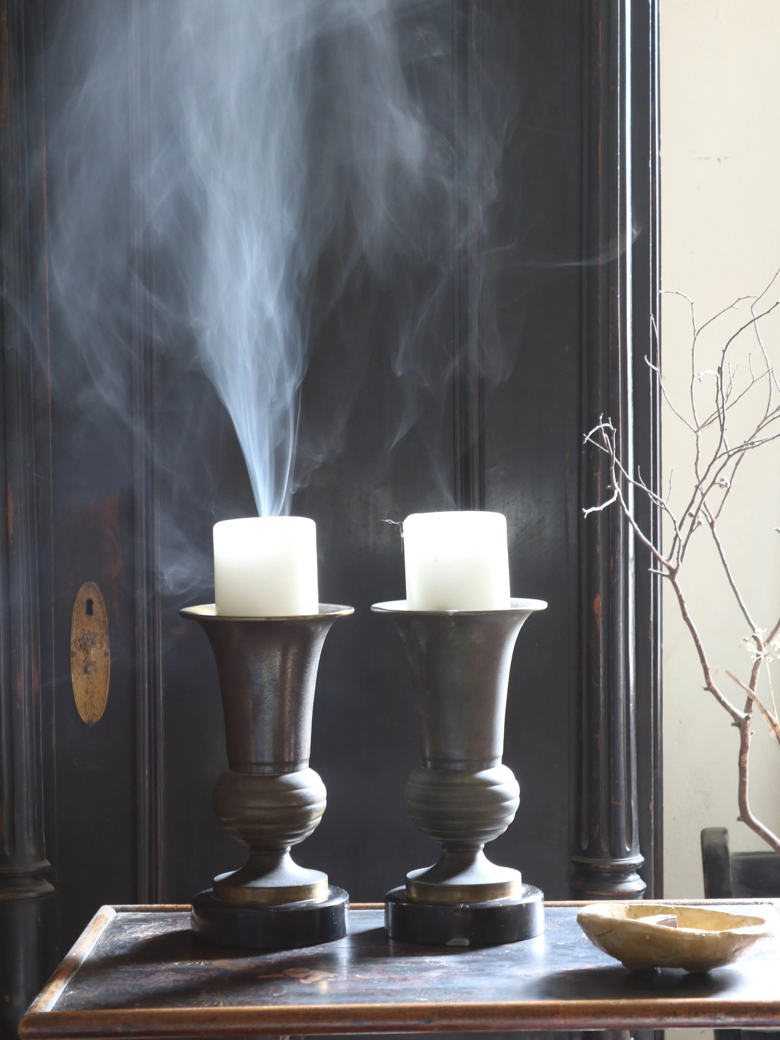 Vintage Mid-20th-Century French Metal Candle Holders - Art Deco Pair