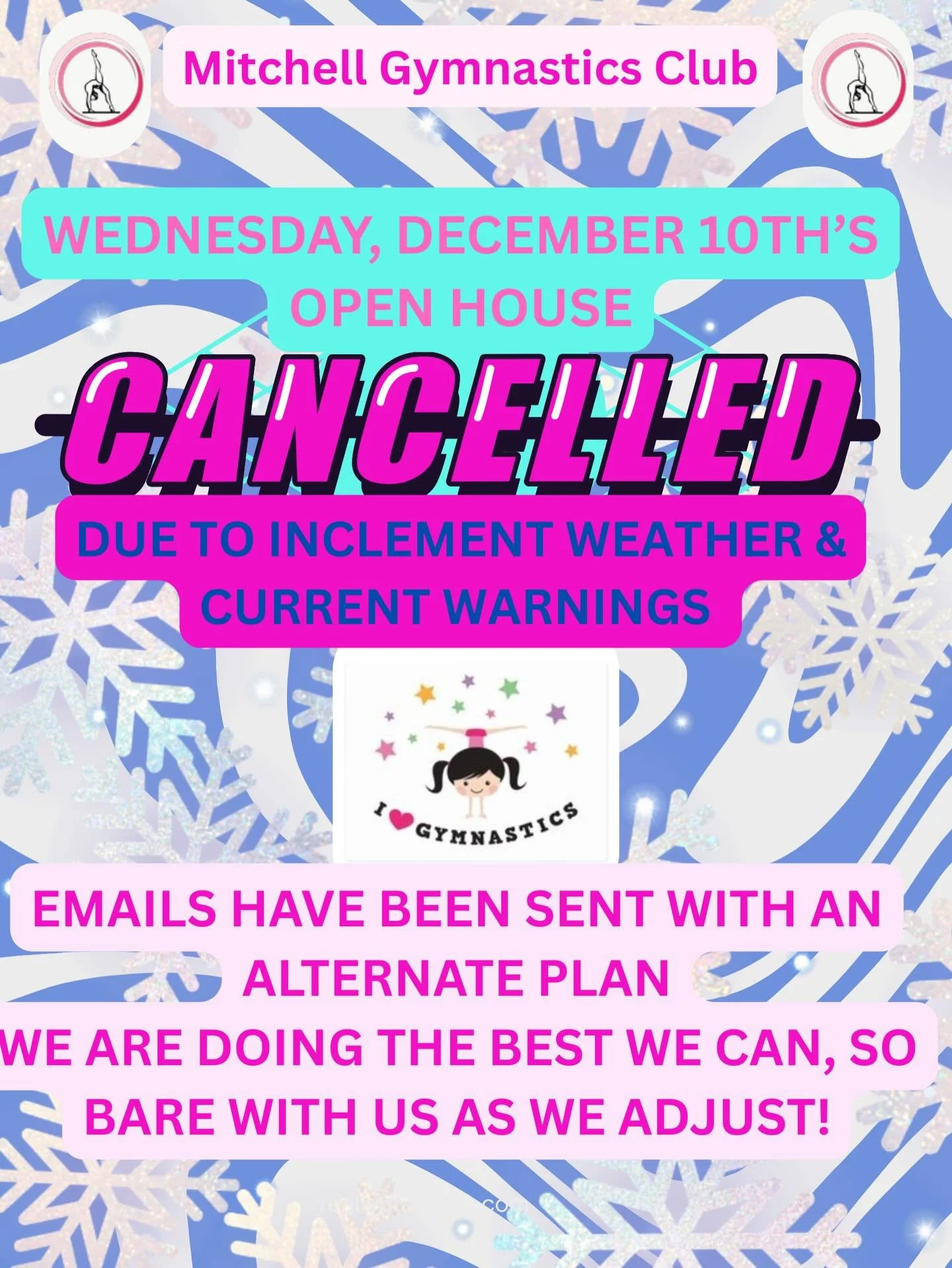 Due to the inclement weather, we are CANCELLING ALL OPEN HOUSES for this evening Wednesday, December 10th. 

Sorry for the inconvenience, we just want everyone to be safe. Please check your emails for our make up plan. 

We thank everyone for their p