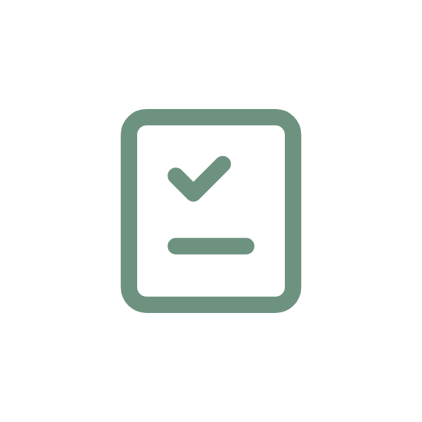 Icon of a clipboard with a checkmark.