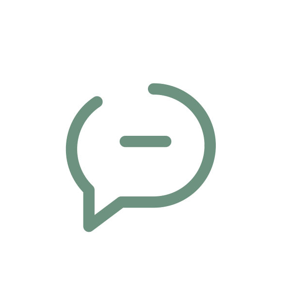 A simplified icon of a speech bubble with a minus sign inside.