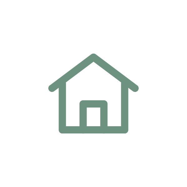 Line drawing of a house with a gable roof on a black background.