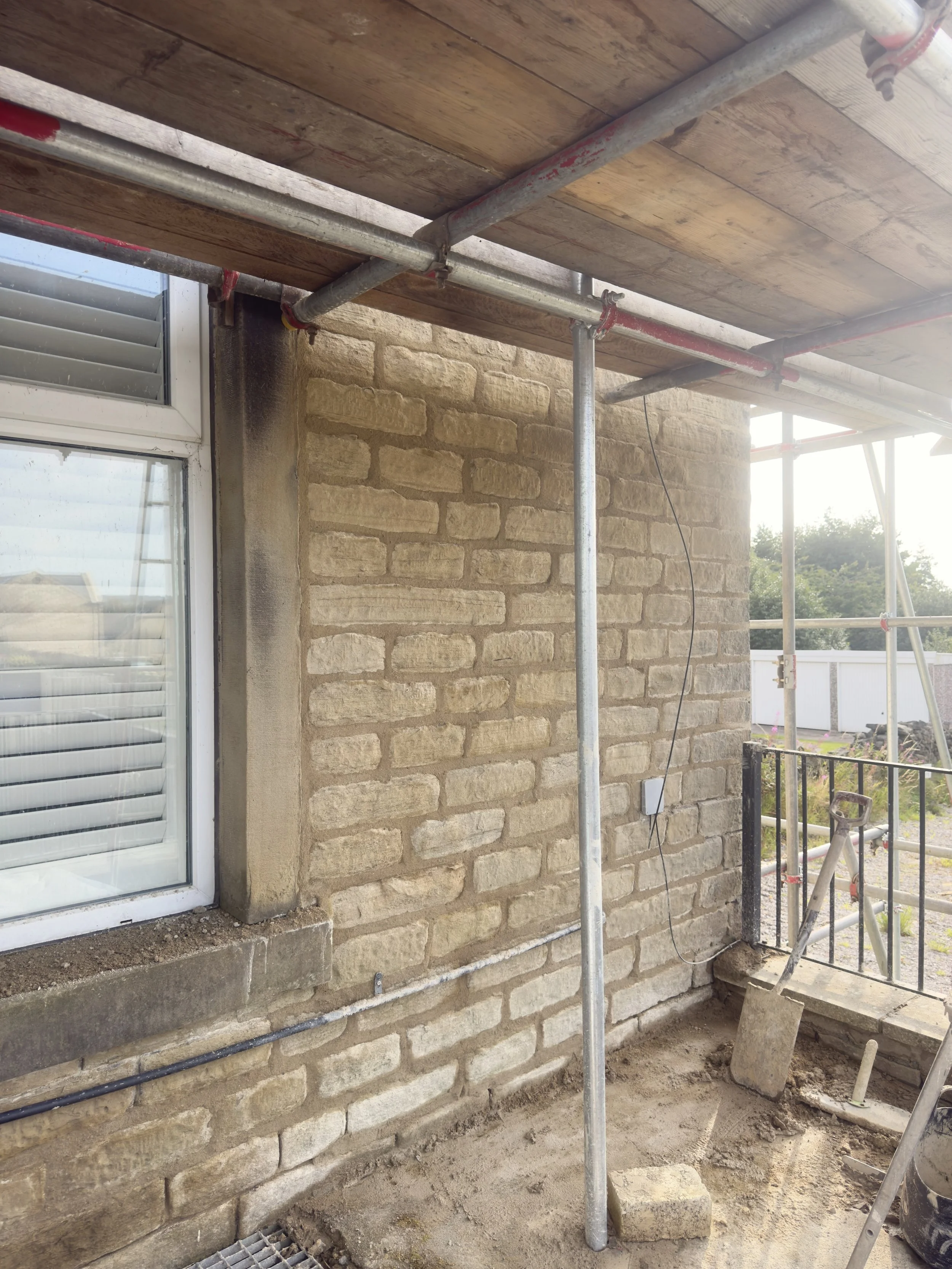Fresh lime pointing to the stone joints
