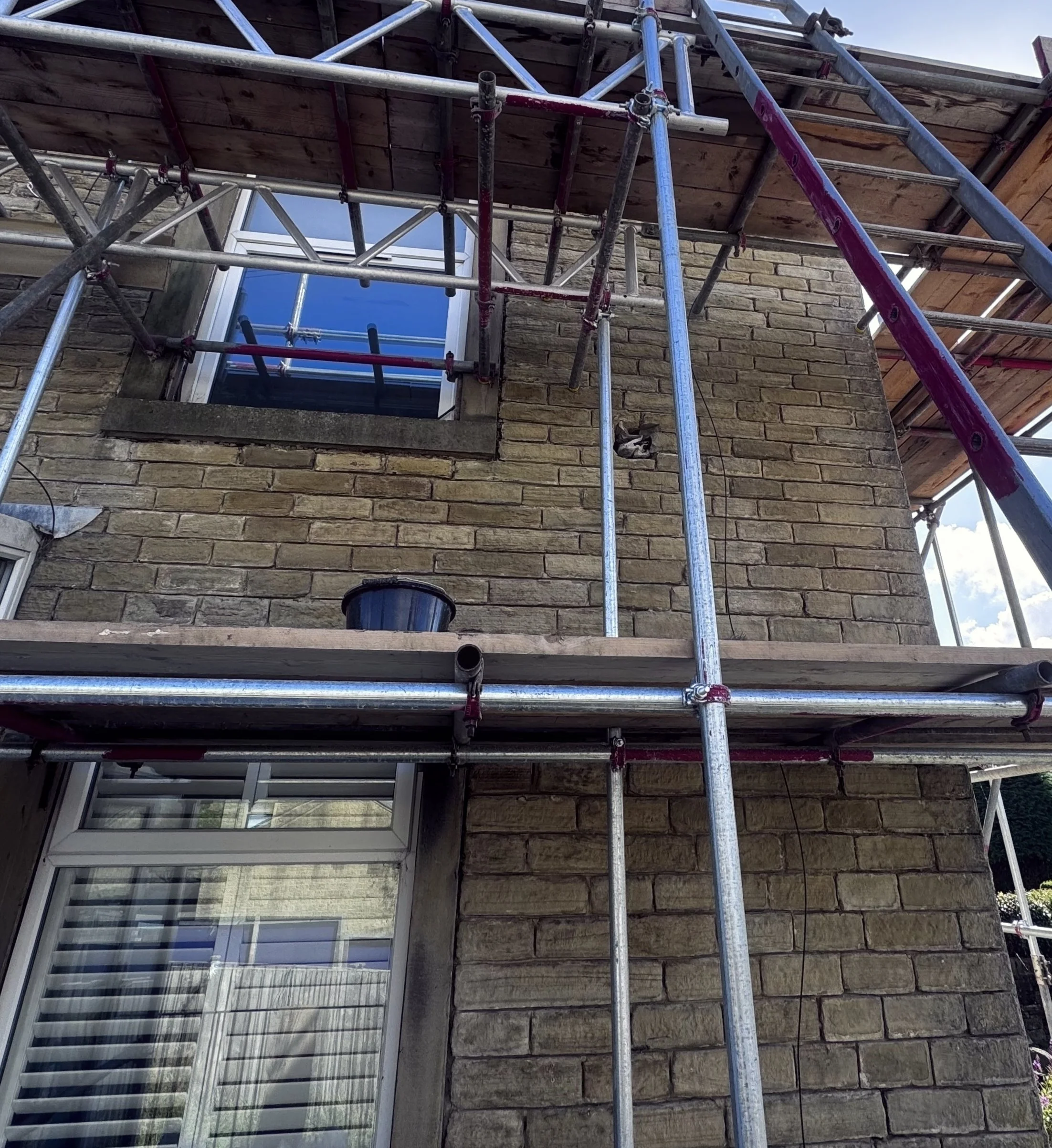 Scaffold up on the front of the house