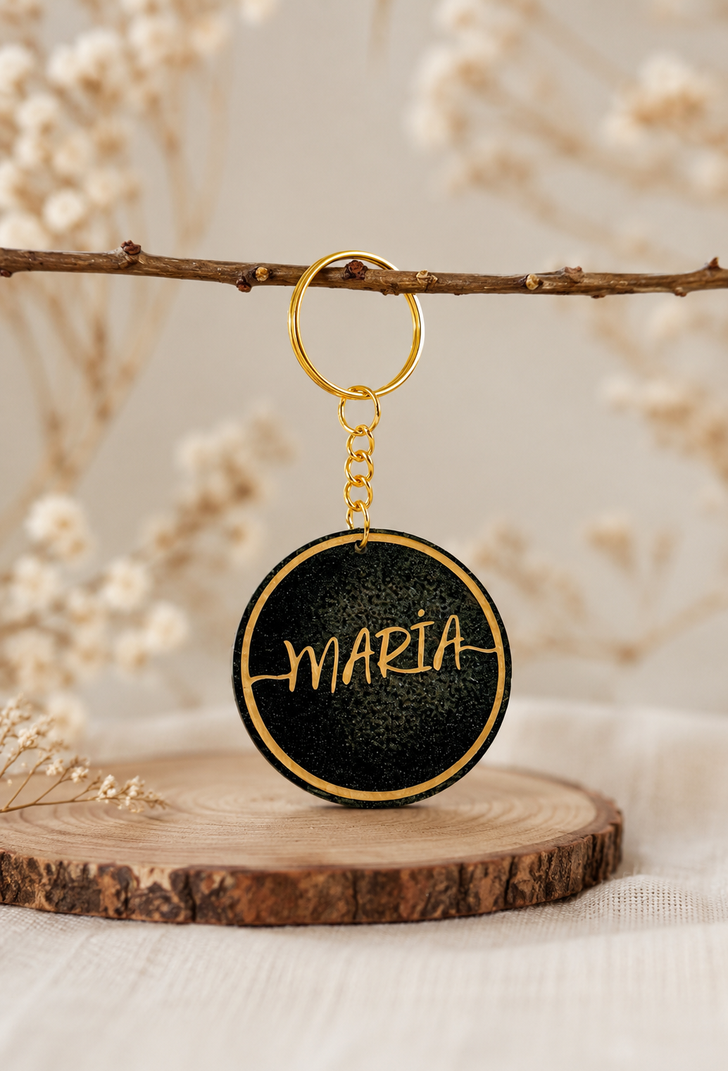 Llavero personalizado con nombre - Negro & Dorado