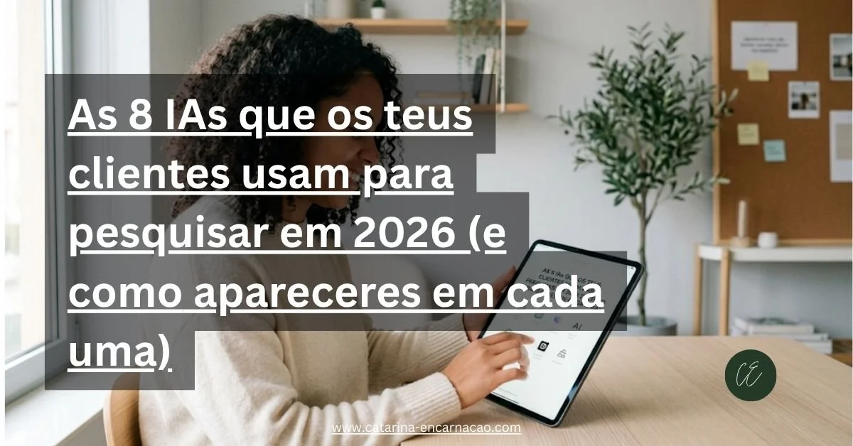 Mapa visual das 8 IAs de pesquisa em 2026: ChatGPT, Gemini, Perplexity, Copilot, Claude, Grok, Meta AI e AI Overviews.