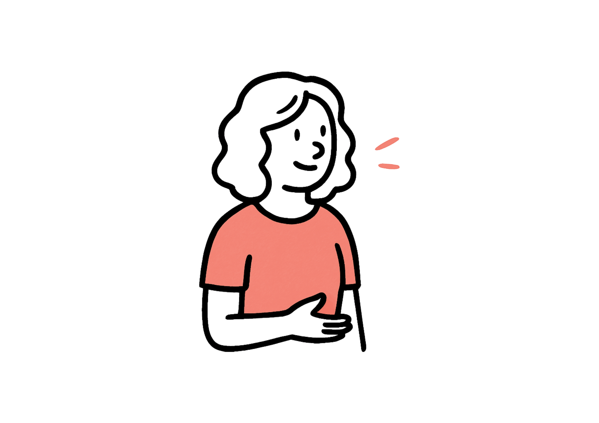 Ilustración de una persona con cabello corto y oscura, vestida con camiseta rosa, sosteniendo un teléfono móvil.