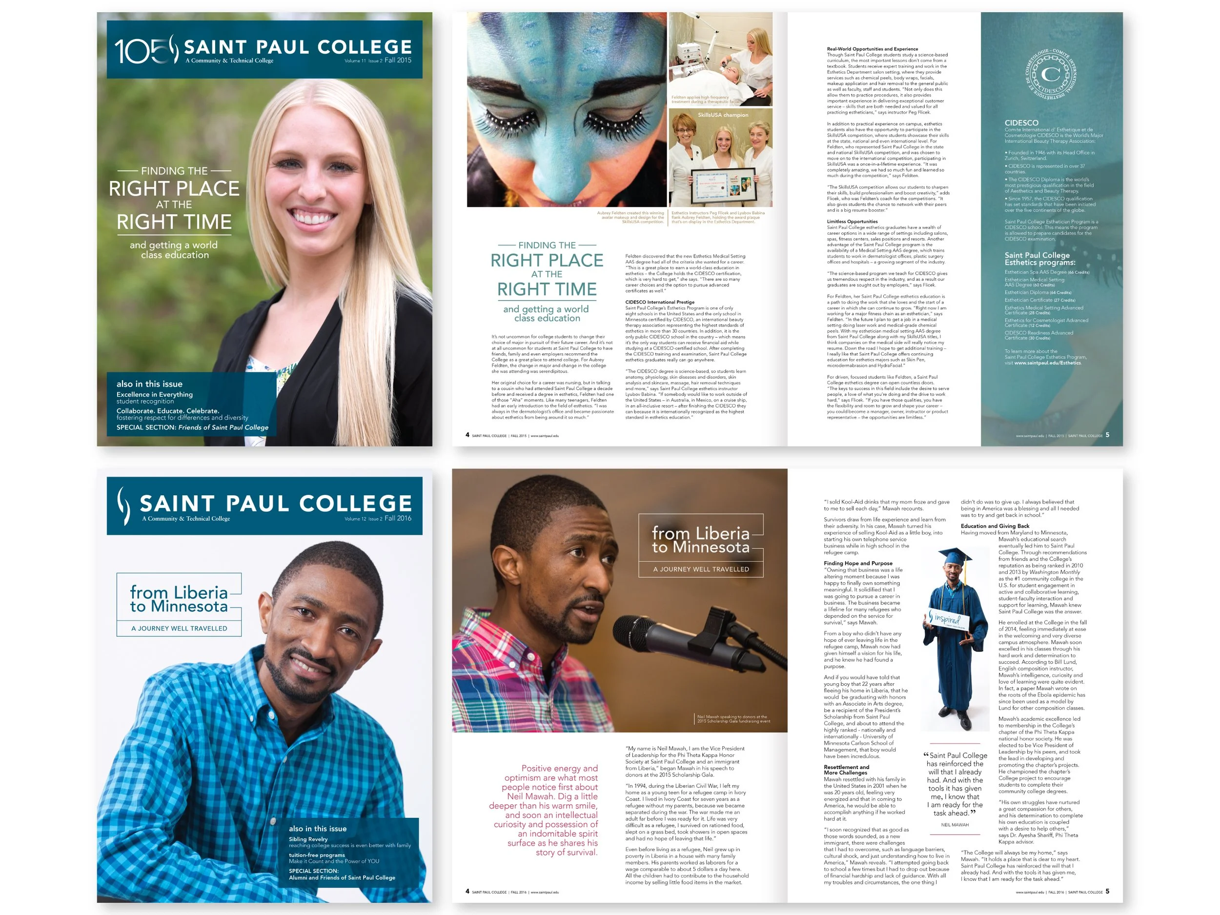 college magazine covers and interior articles