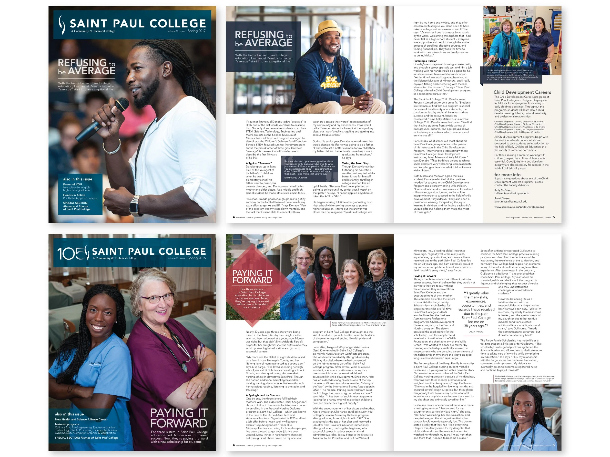 college magazine covers and interior articles