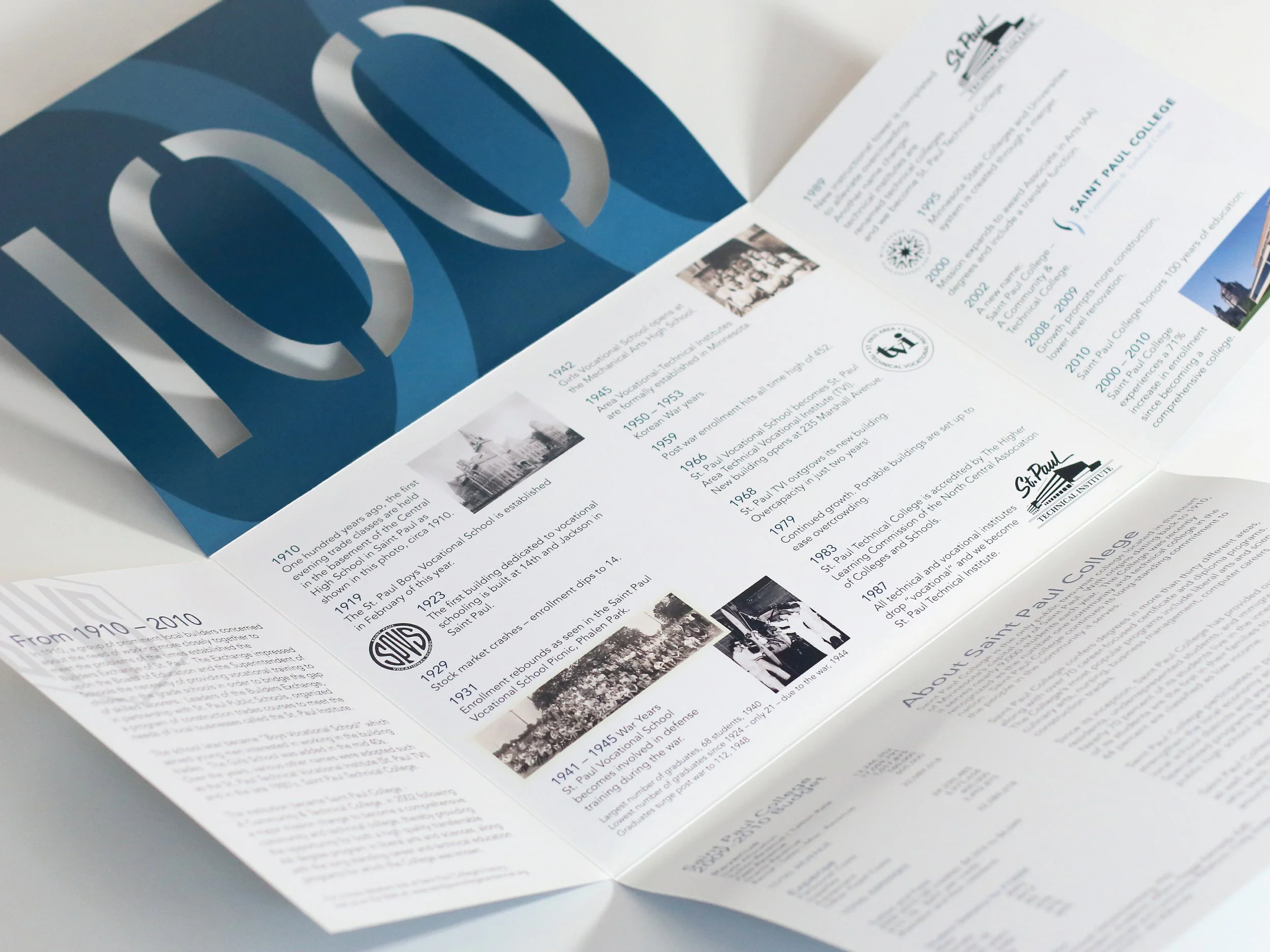 school centennial brochure with historical timeline