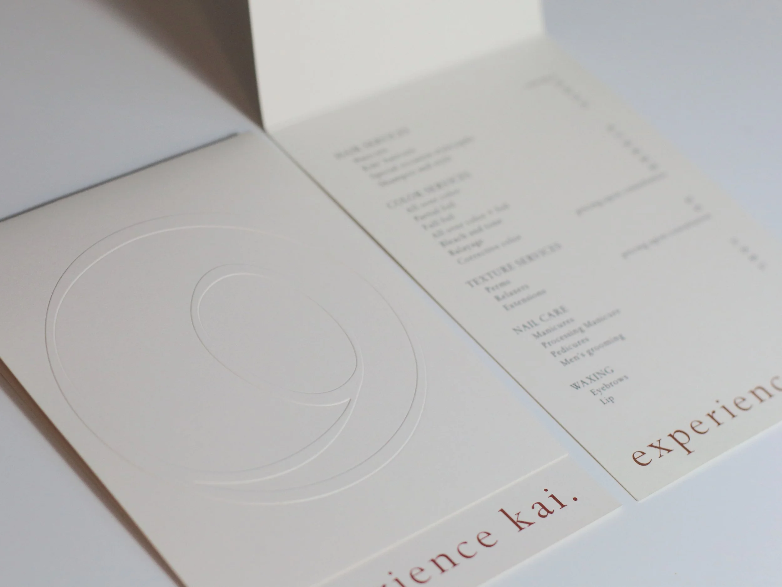 embossed salon menu of services