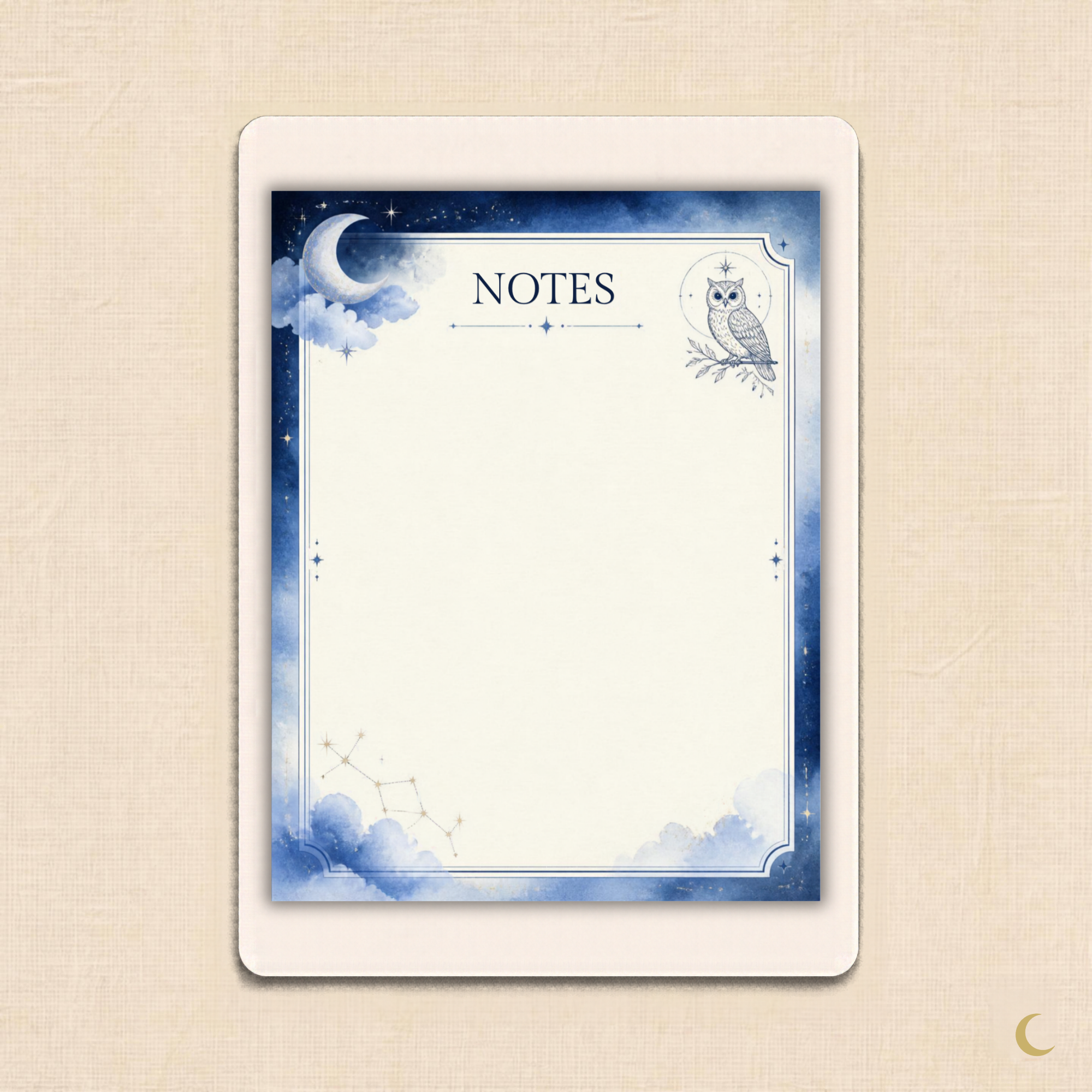 Owl & Moon Blank Notes Page
