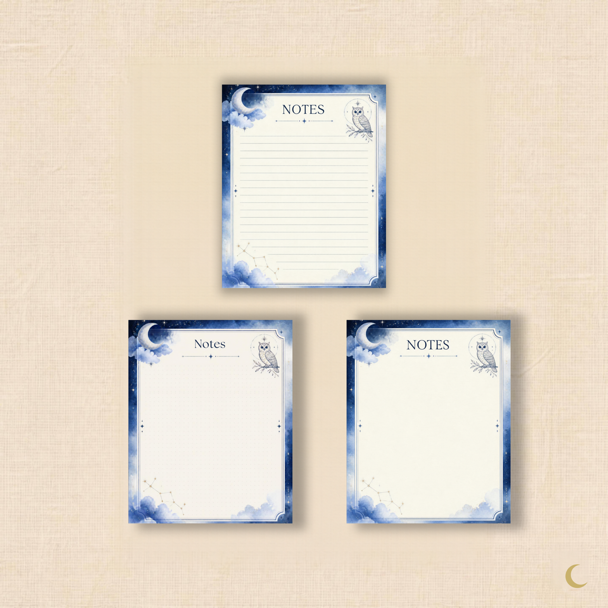 Owl & Moon Notes & Journaling Starter Set (4 Pages)