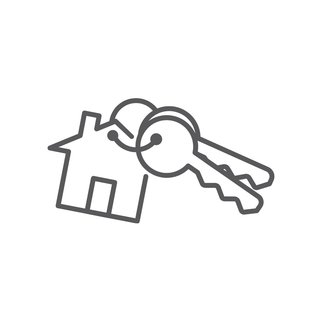Outline of a house and a keychain with two keys.