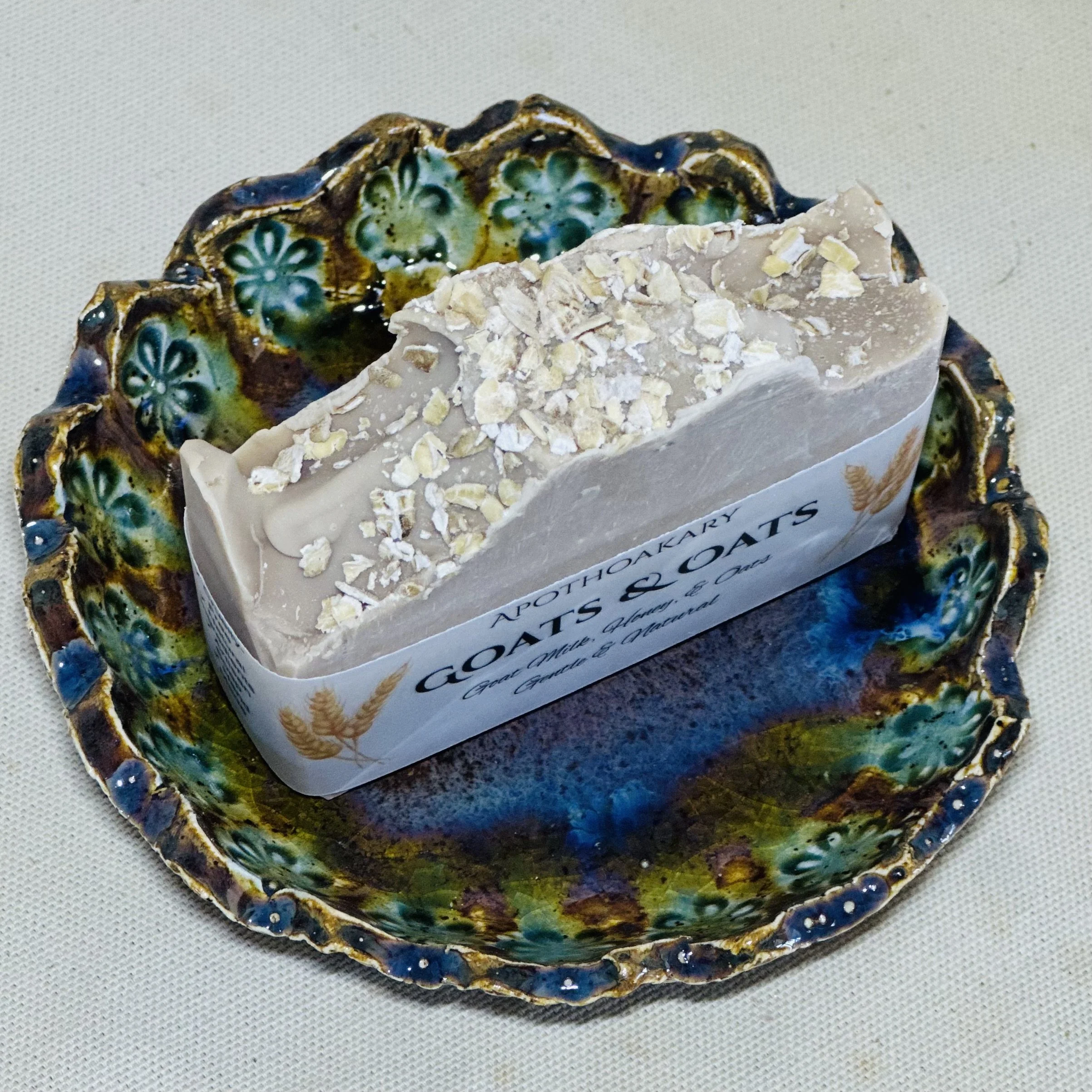 Turquoise and swirl ceramic soap dish