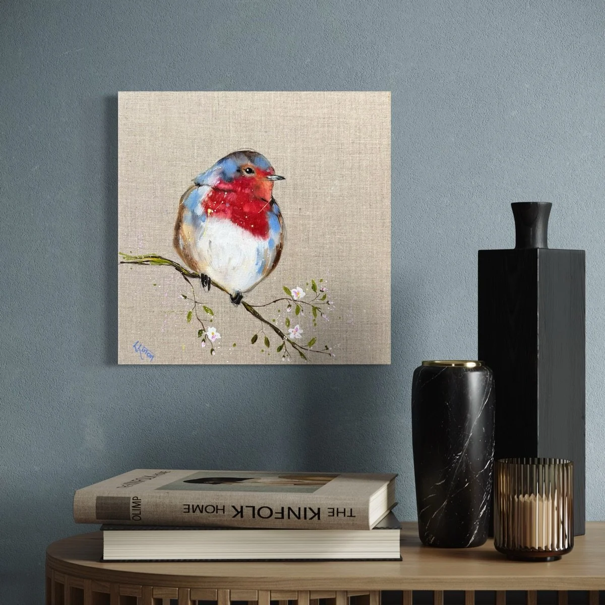 Little robin on grey wall by Louise Luton.jpg