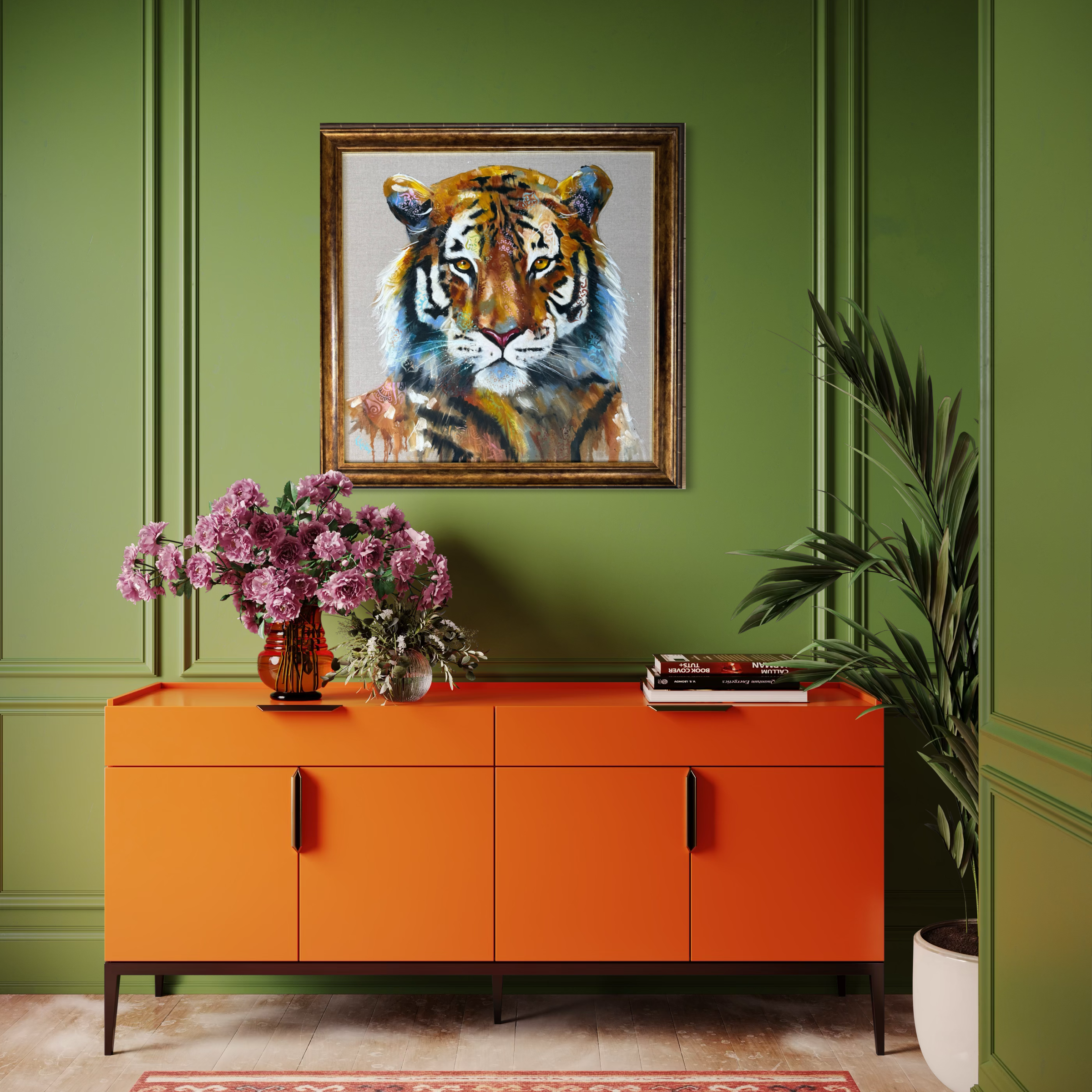 Blaze the tiger in green room setting by Louise Luton.PNG