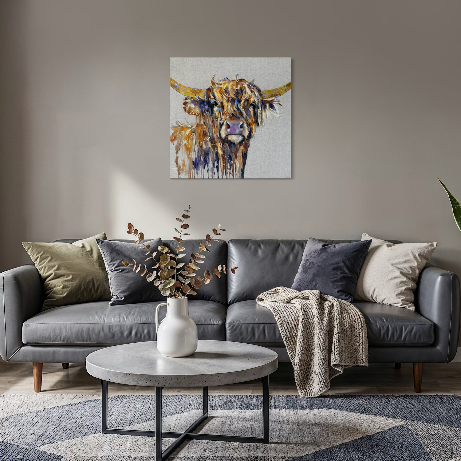 Betsyhighland cow painting in grey room setting.png