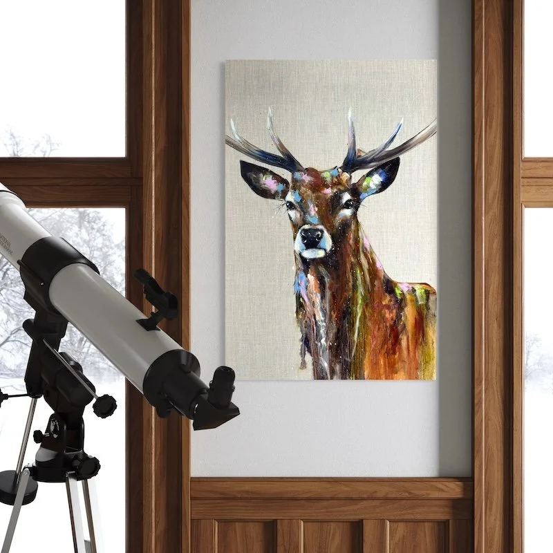 Alisdair stag oil painting by Louise Luton in room setting with telescope.jpeg