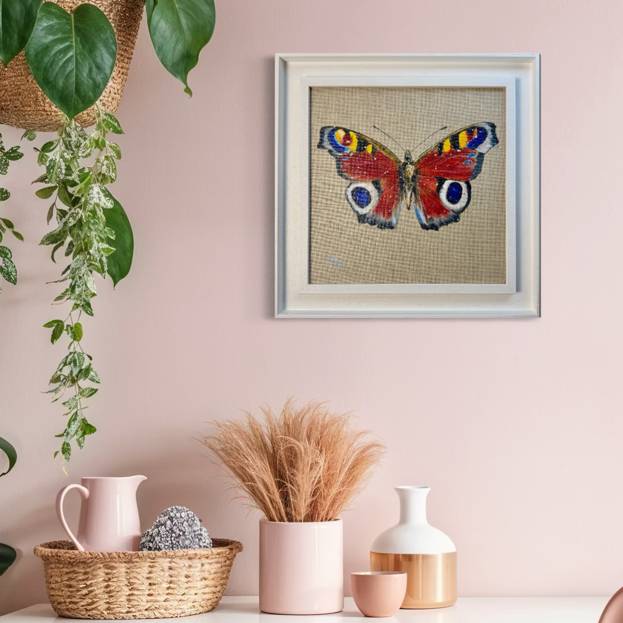 Butterfly painting by Louise Luton in pink room setting.png