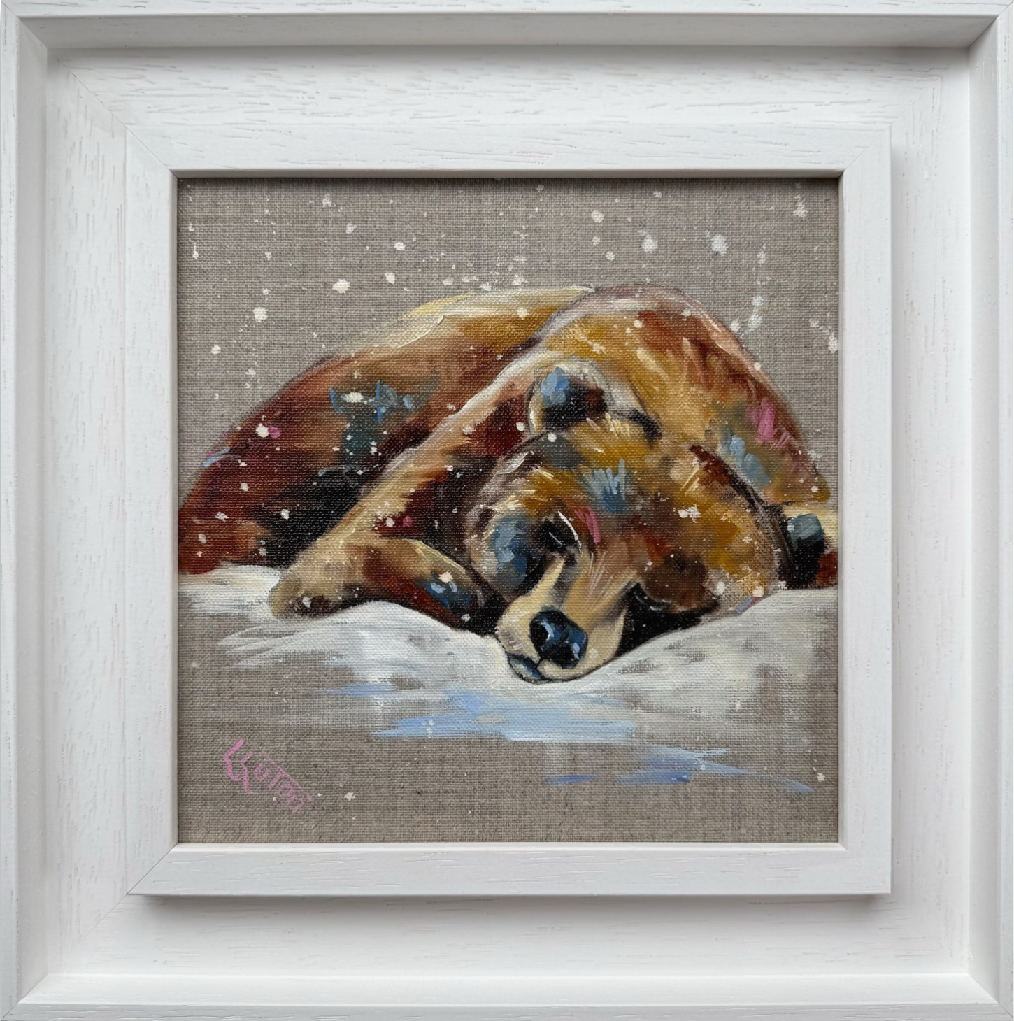 Snoozy bear painting by Louise Luton in St Ives frame.png