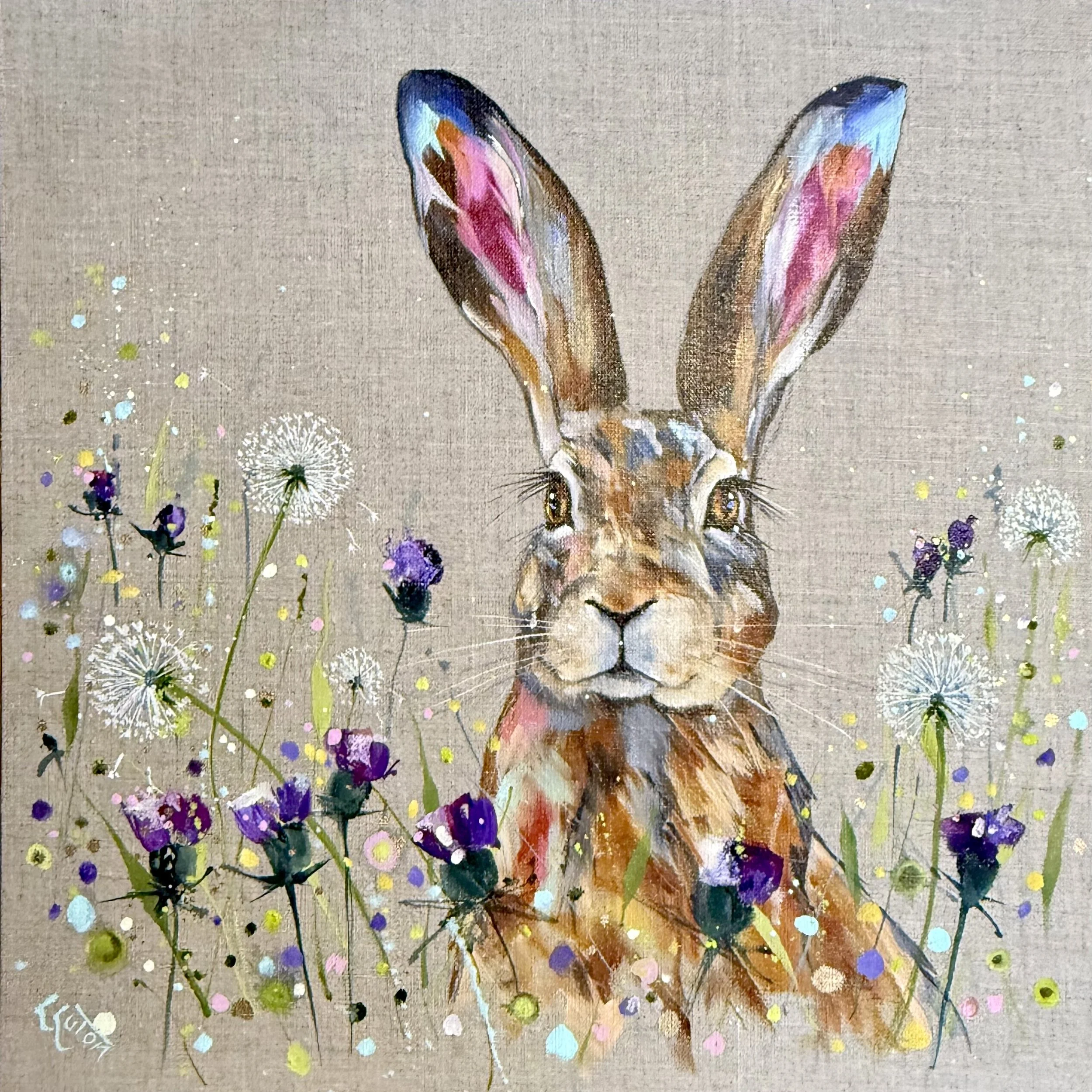 Hare in dandelions and daisies by Louise Luton.jpeg