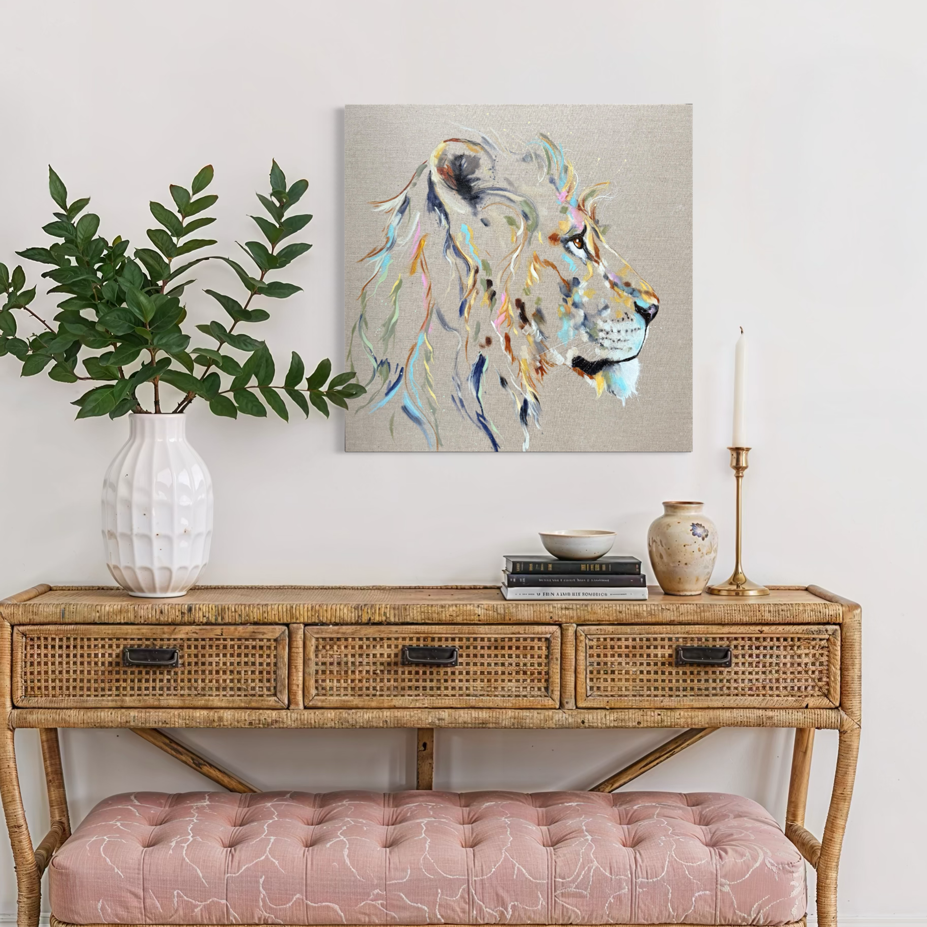 VIctor the lion by Louise Luton in hallway setting.png