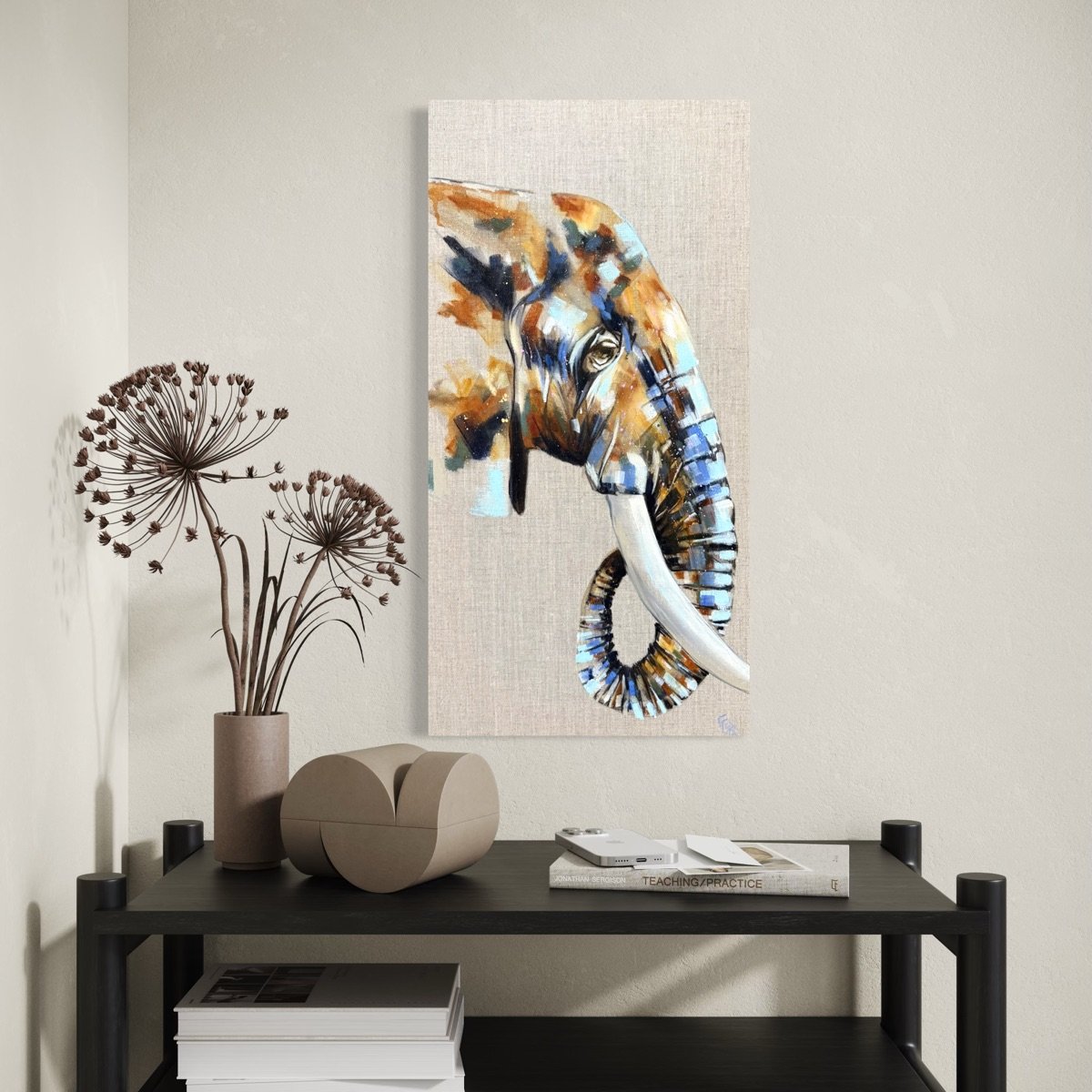 Elephant painintg by Louise Luton in hallway setting.jpg