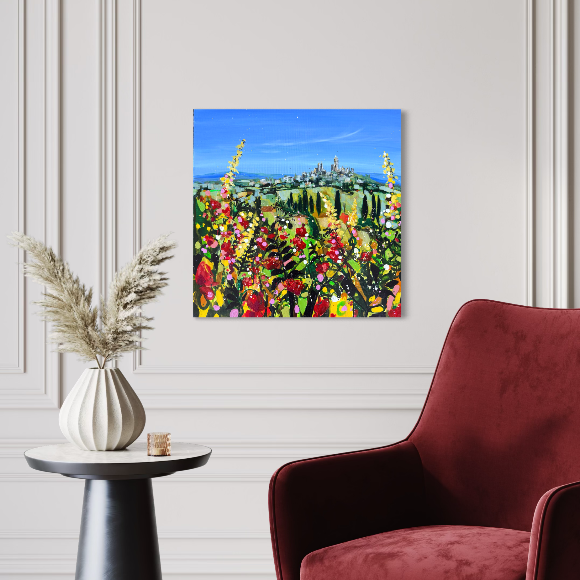 san gimingano painting by louise luton with red chair.png