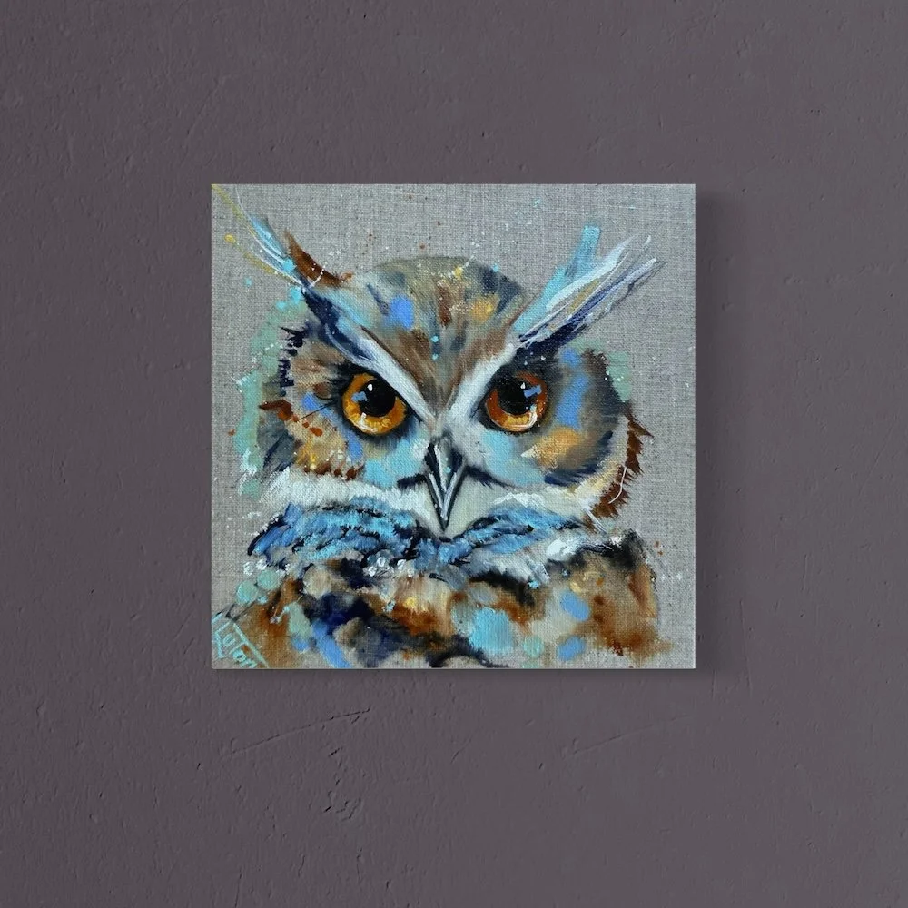 Mini owl by Louise Luton on dark wall.jpeg