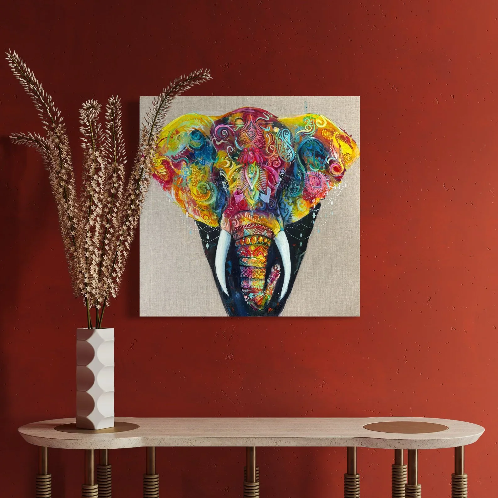 Andandi indian elephant by Louise Luton in red room setting.jpeg