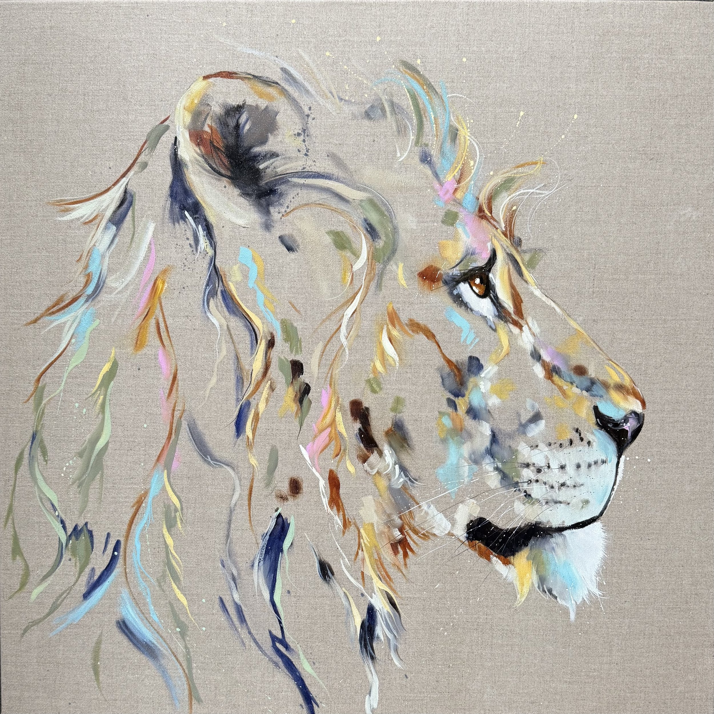 Victor colourful  lion oil painting by Louise Luton.jpeg