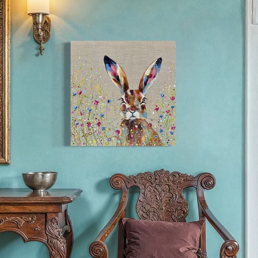 Joyful hare on turquoise wall.jpeg