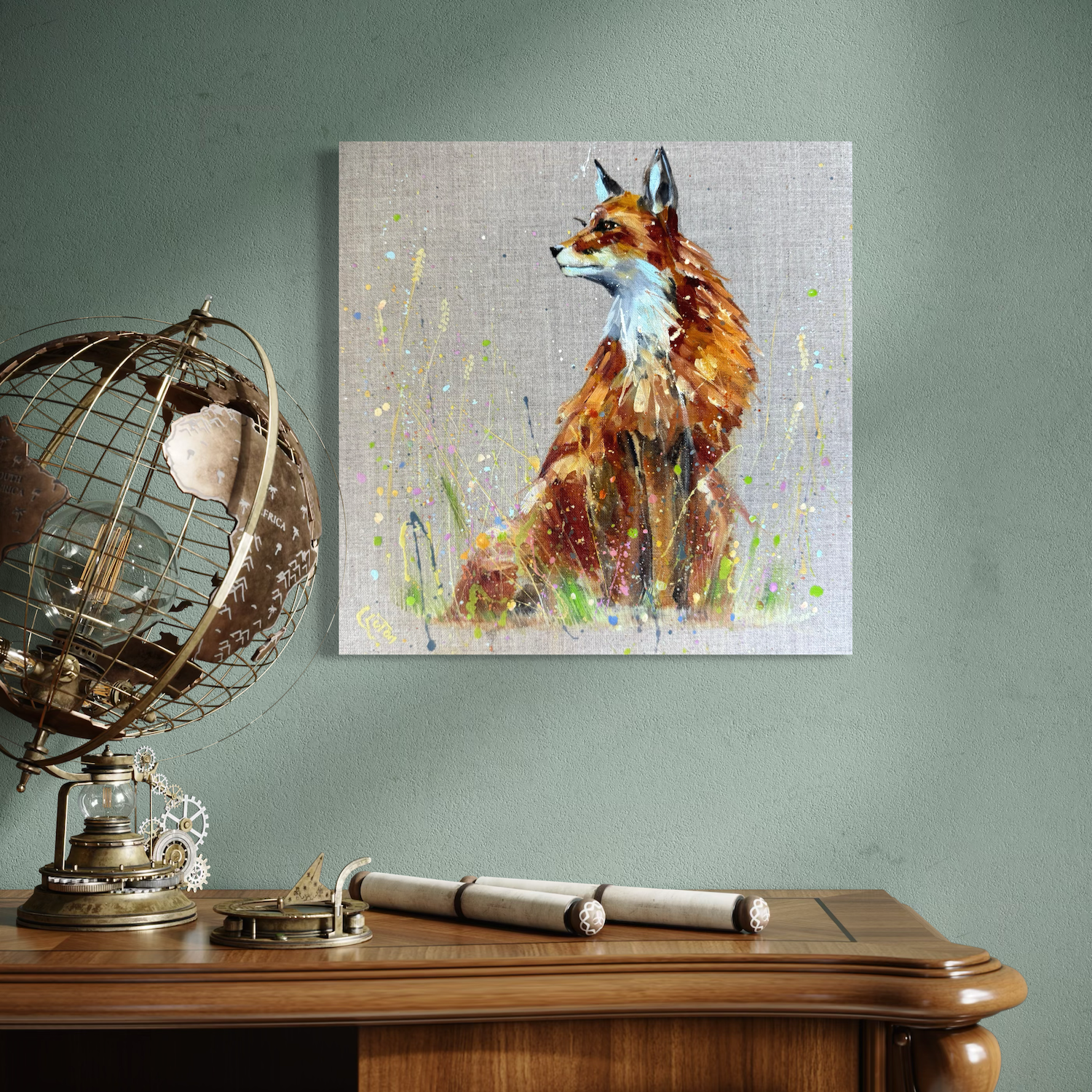 Little fox by Louise Luton on green wall.png