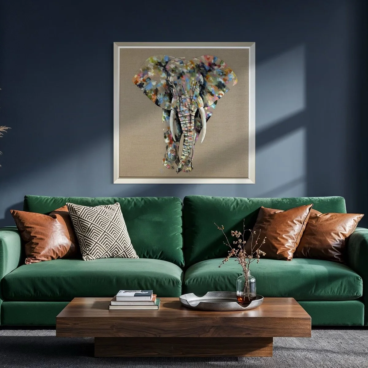 Fred the elephant above green loaf sofa elegant lounge.jpg