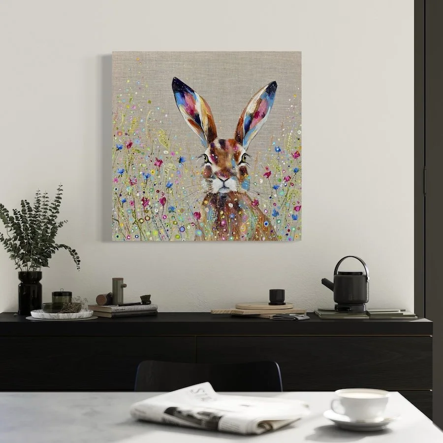 Joyful hare by Louise Luton in dinign room setting.jpeg