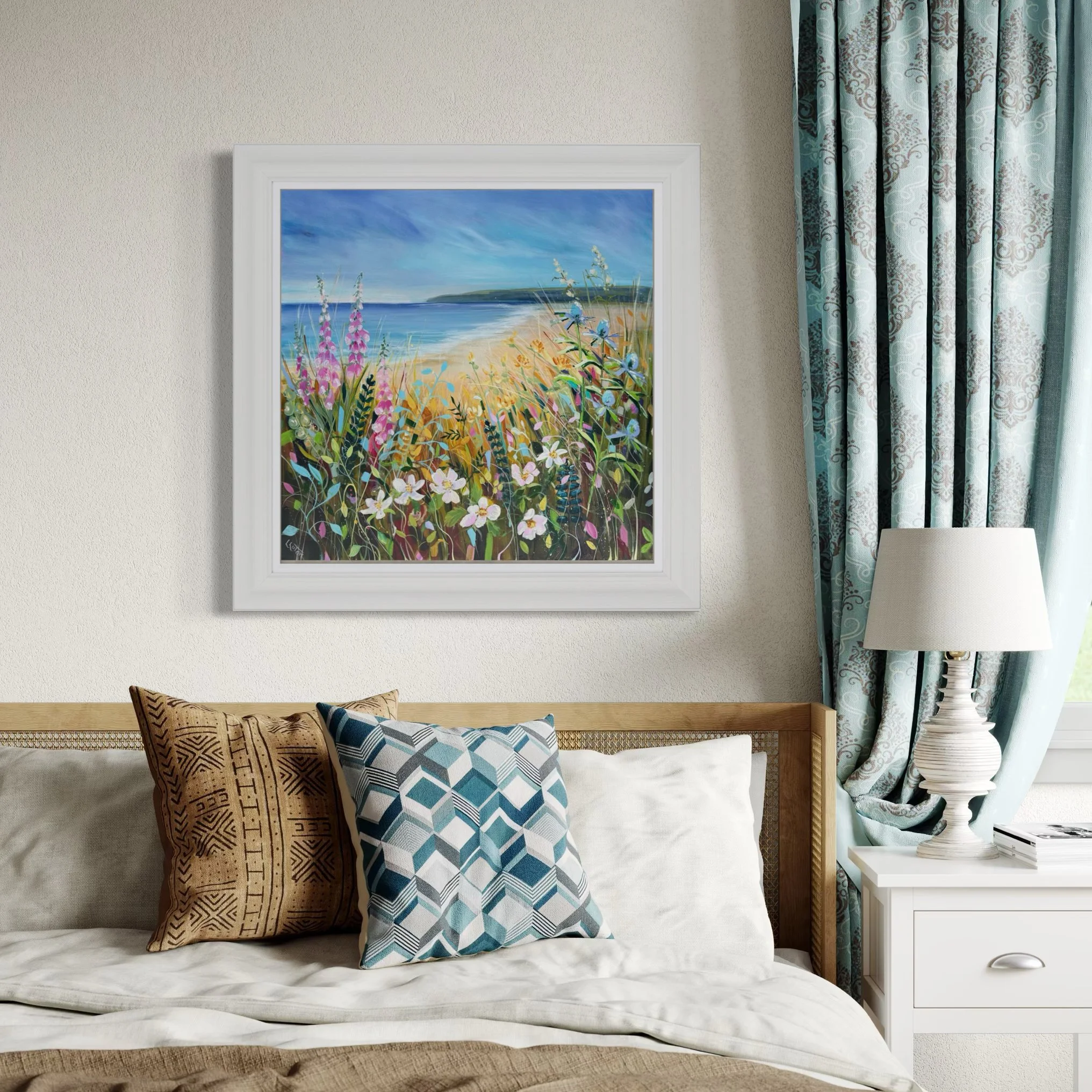 Shore print by Louise Luton in bedroom setting.jpeg